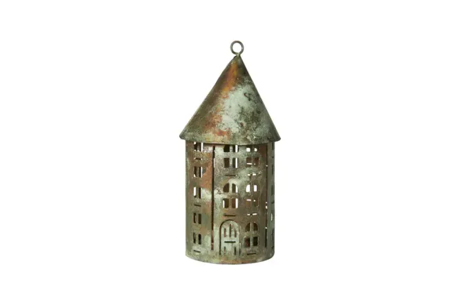 Hovedbilde Rund hus m/tak metall Telys 14cm